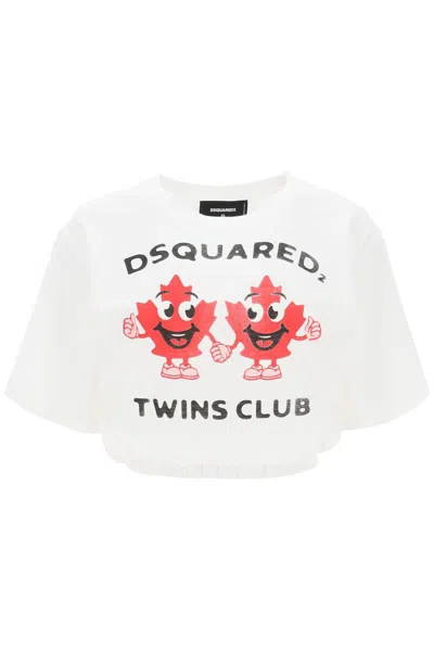 Shop Dsquared2 Cropped T-shirt With Twins Club Print In Bianco