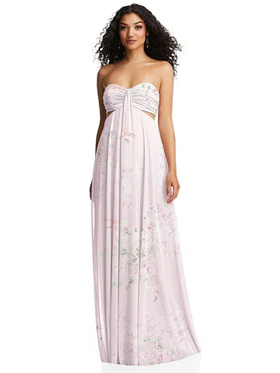 Shop Dessy Collection Strapless Empire Waist Cutout Maxi Dress With Covered Button Detail In Multi