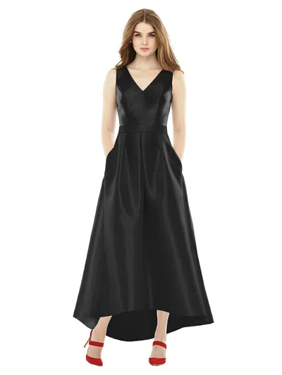 Shop Alfred Sung Sleeveless Pleated Skirt High Low Dress With Pockets In Black
