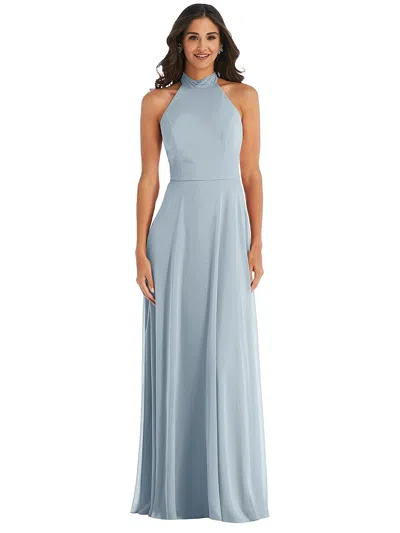 After Six Backless Halter Evening Gown In Grey
