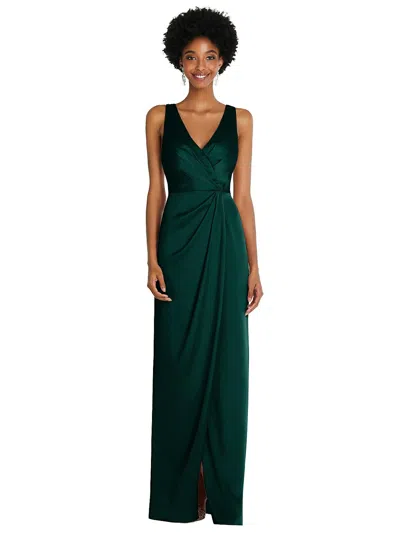 After Six Sleeveless Satin Faux Wrap Gown In Green