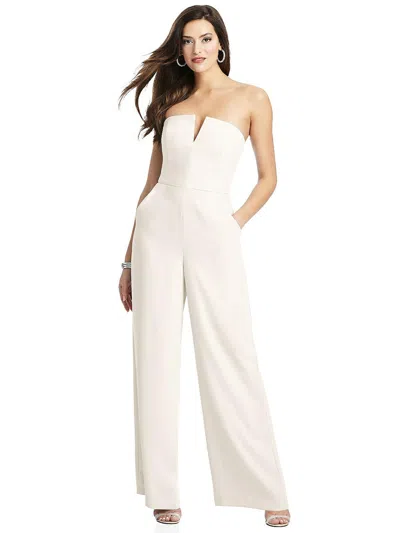 Shop Dessy Collection Strapless Notch Crepe Jumpsuit With Pockets In Multi