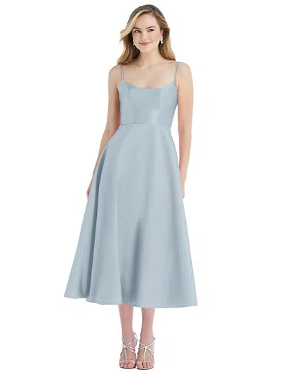 Shop Alfred Sung Spaghetti Strap Full Skirt Satin Midi Dress In Grey