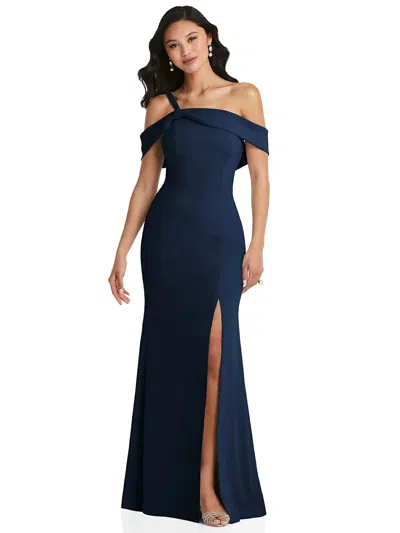 After Six Off-the-shoulder Draped Cuff Maxi Dress With Front Slit In Blue