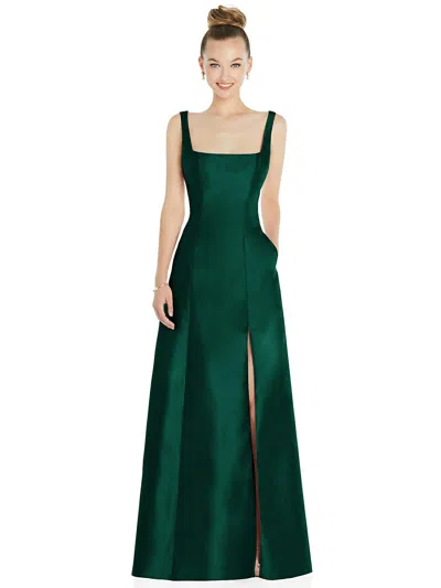 Shop Alfred Sung Sleeveless Square-neck Princess Line Gown With Pockets In Green