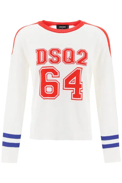 Shop Dsquared2 Dsq2 64 Football Sweater In Bianco