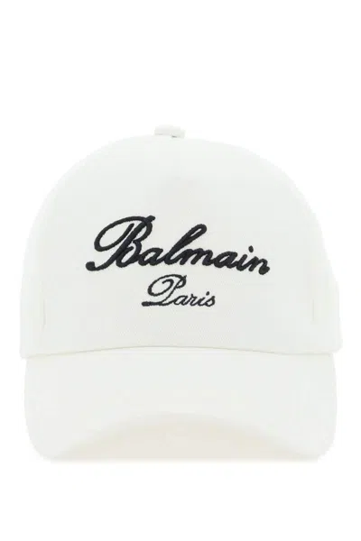 Shop Balmain Embroidered Logo Baseball Cap In Bianco