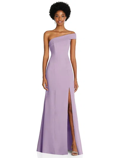 Shop After Six Asymmetrical Off-the-shoulder Cuff Trumpet Gown With Front Slit In Multi