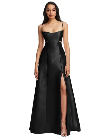 Alfred Sung Cutout Satin Gown In Black
