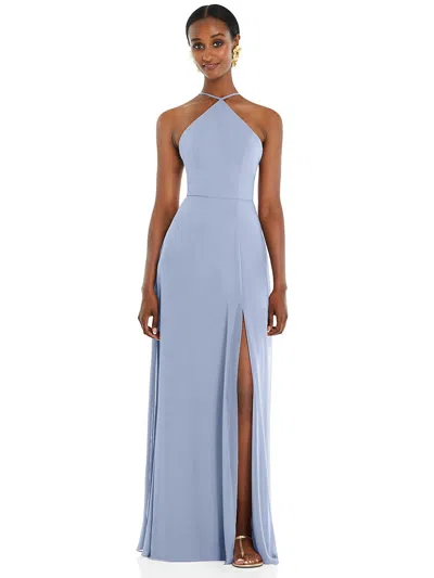 Shop Lovely Diamond Halter Maxi Dress With Adjustable Straps In Blue