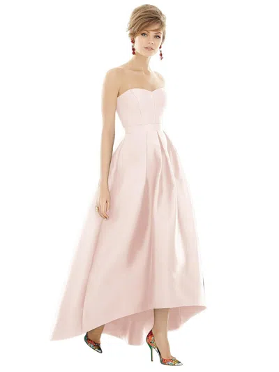Shop Alfred Sung Strapless Satin High Low Dress With Pockets In Gold