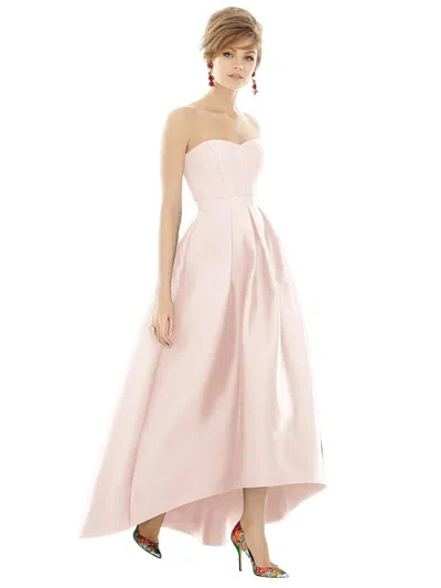 Alfred Sung Strapless Satin High Low Dress With Pockets In Gold