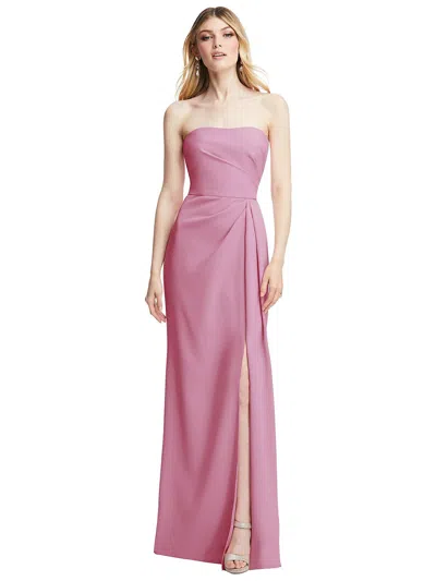 After Six Strapless Pleated Faux Wrap Trumpet Gown With Front Slit In Pink