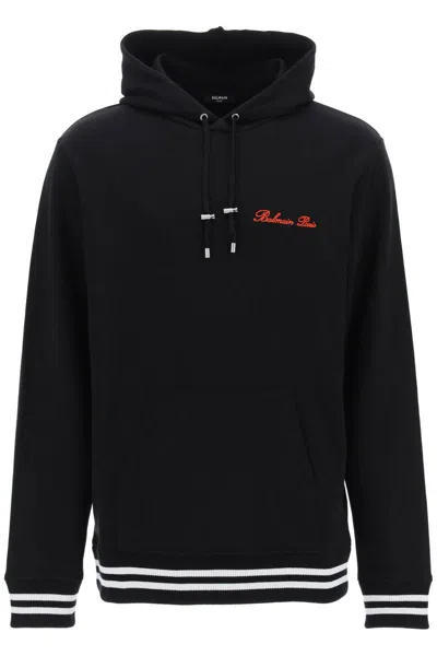 Shop Balmain Hoodie With Logo Embroidery In Nero