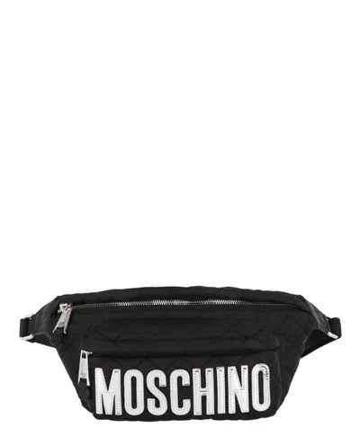 Shop Moschino Quilted Logo Belt Bag In Black