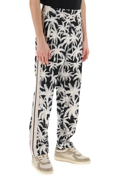 Shop Palm Angels Joggers With Palms Print In Bianco