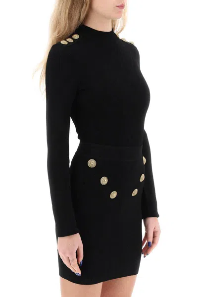 Shop Balmain Knitted Bodysuit With Embossed Buttons In Nero