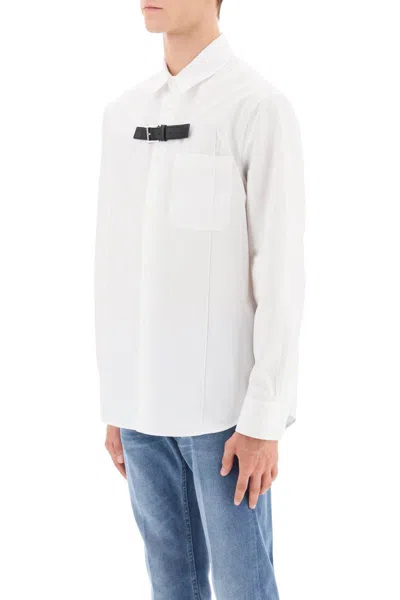 Shop Versace Leather Strap Shirt In Bianco