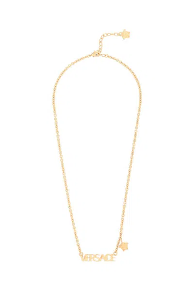 Shop Versace Lettering Logo Necklace In Oro