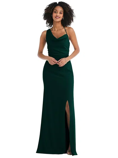 Shop After Six One-shoulder Draped Cowl-neck Maxi Dress In Green