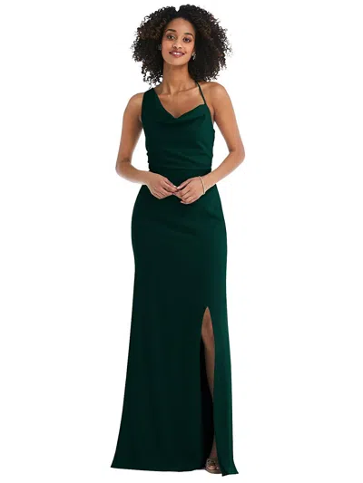 After Six One-shoulder Draped Cowl-neck Maxi Dress In Green