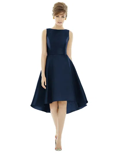Shop Alfred Sung Bateau Neck Satin High Low Cocktail Dress In Blue