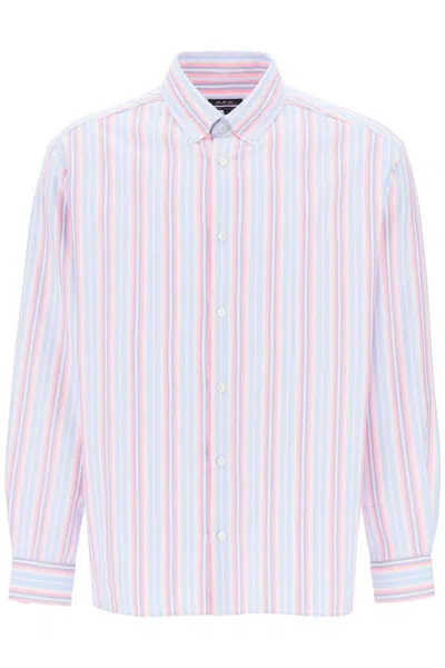 Shop Apc Mathias Striped Oxford Shirt In Bianco