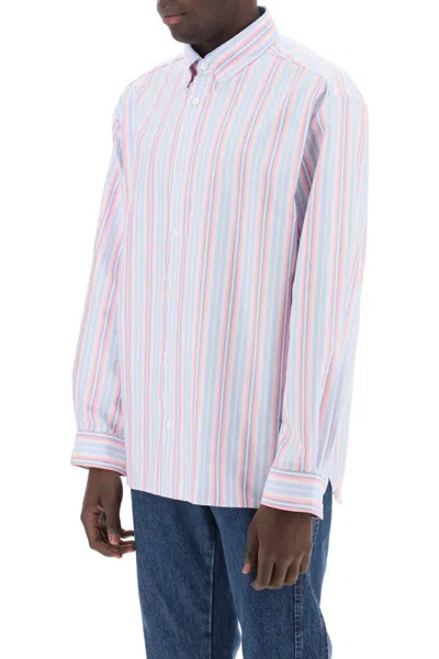 Shop Apc Mathias Striped Oxford Shirt In Bianco