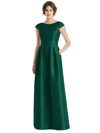 Shop Alfred Sung Cap Sleeve Pleated Skirt Dress With Pockets In Green