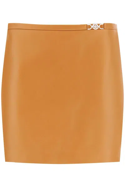 Shop Versace Medusa '95 Leather Mini Skirt In Marrone