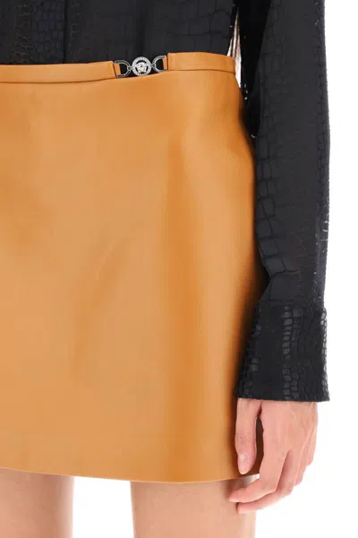 Shop Versace Medusa '95 Leather Mini Skirt In Marrone