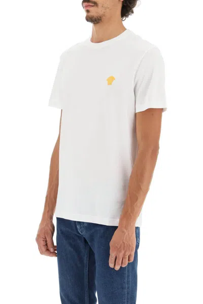 Shop Versace Medusa Embroidered T-shirt In Bianco