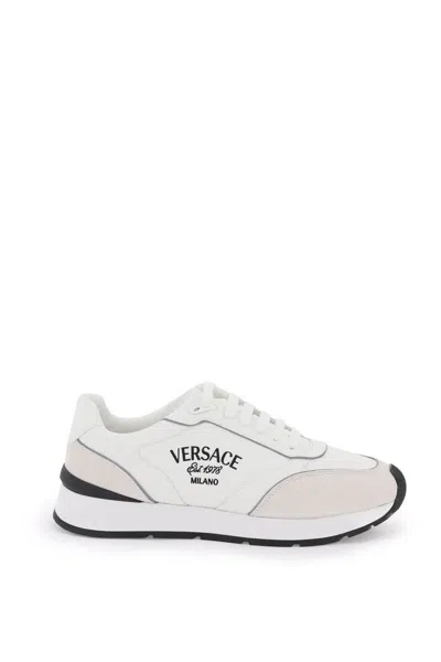 Shop Versace Milano Runner Sneakers In Bianco