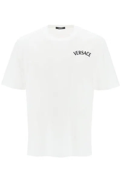 Shop Versace Milano Stamp Crew-neck T-shirt In Bianco
