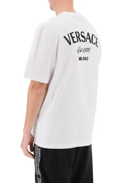 Shop Versace Milano Stamp Crew-neck T-shirt In Bianco
