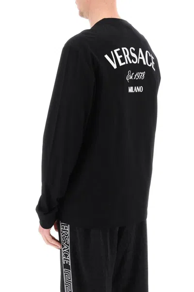 Shop Versace Milano Stamp Long-sleeved T-shirt In Nero