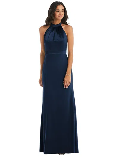 After Six High-neck Open-back Maxi Dress With Scarf Tie In Blue