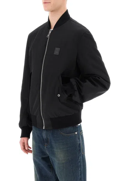 Shop Balmain Nylon Bomber Jacket With Logo Print In Nero