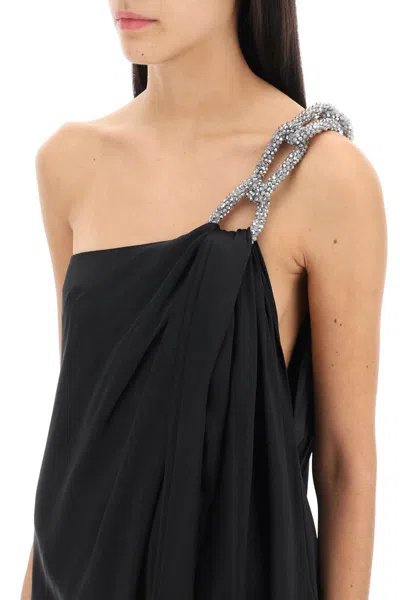 Shop Stella Mccartney One-shoulder Dress With Falabella Chain In Nero