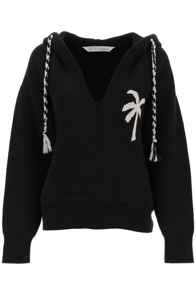 Shop Palm Angels Palm Knitted Hoodie In Nero