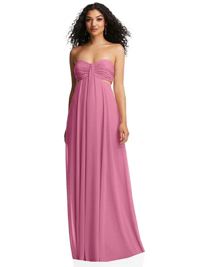 Shop Dessy Collection Strapless Empire Waist Cutout Maxi Dress With Covered Button Detail In Pink