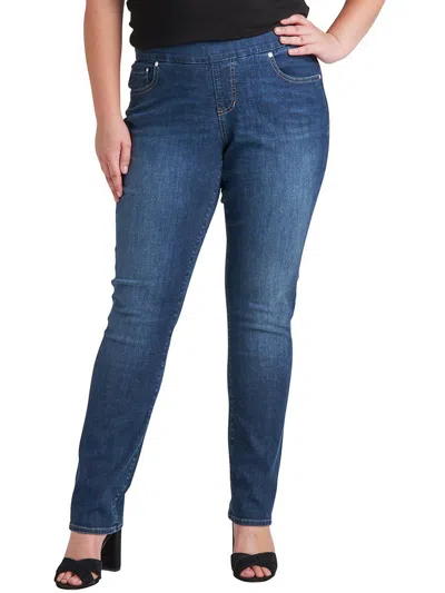 Shop Jag Jeans Plus Womens Mid-rise Pull-on Straight Leg Jeans In Multi