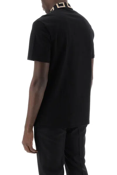 Shop Versace Polo Shirt With Greca Collar In Nero