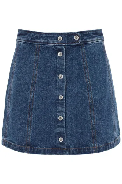 Shop Apc Poppy Denim Mini Skirt In Blu