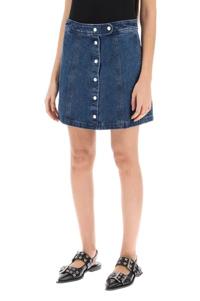 Shop Apc Poppy Denim Mini Skirt In Blu