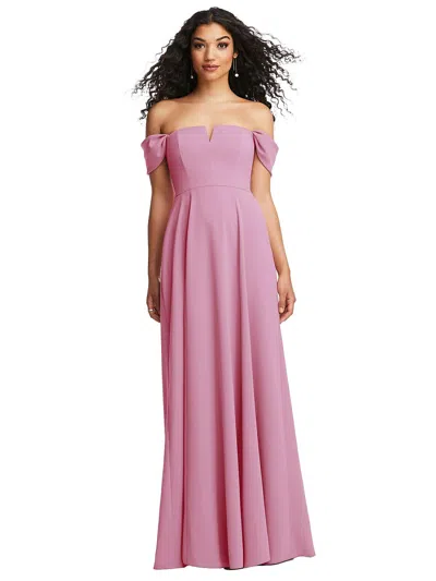 Shop Dessy Collection Off-the-shoulder Pleated Cap Sleeve A-line Maxi Dress In Pink