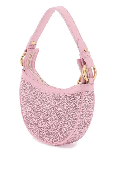 Shop Versace Repeat Mini Hobo Bag With Crystals In Rosa