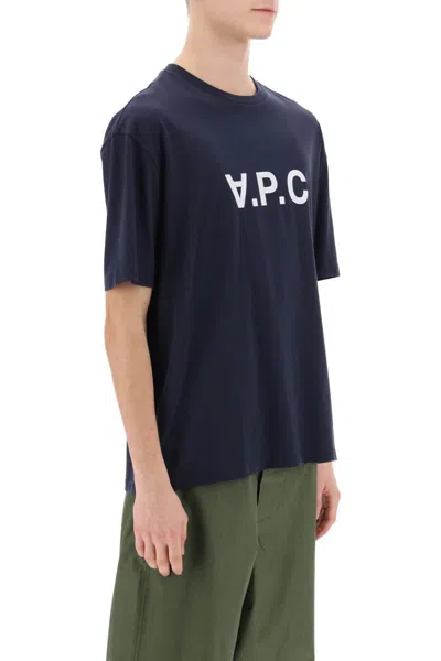 Shop Apc River T-shirt With Flocked Logo In Blu
