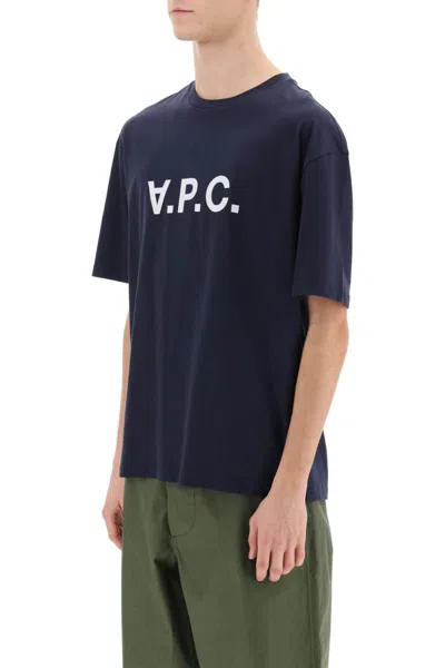 Shop Apc River T-shirt With Flocked Logo In Blu