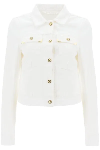 Shop Palm Angels Short Denim Jacket In Bianco